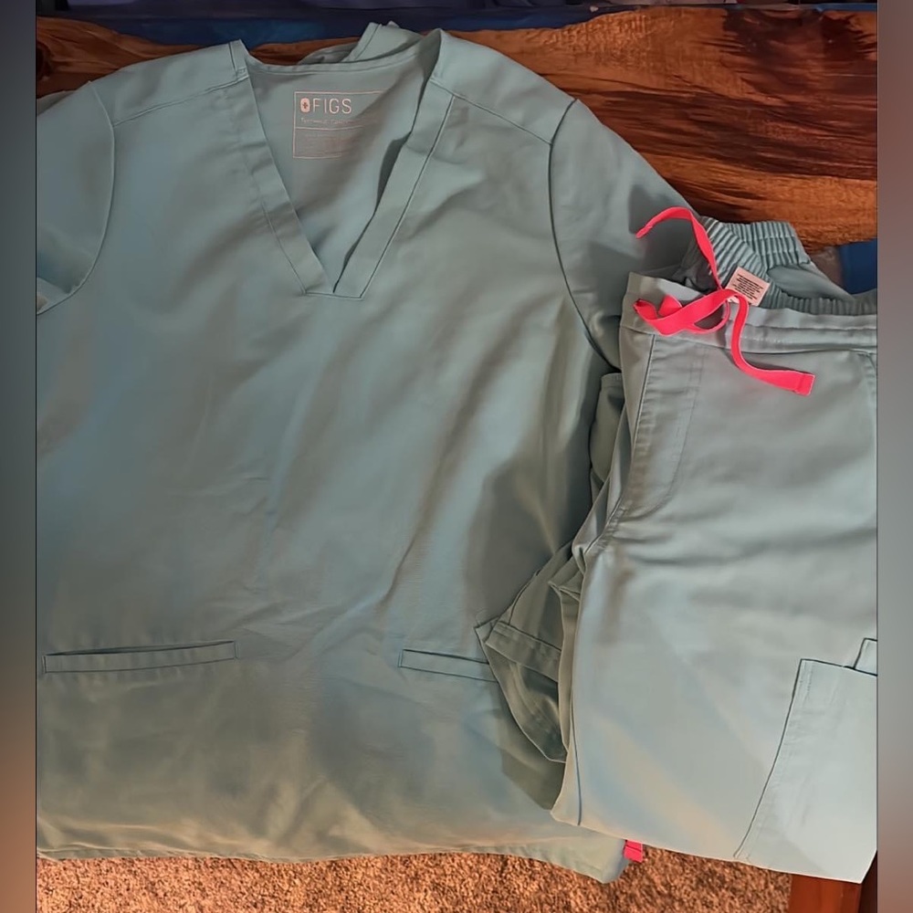 Limited edition Neon Blue Figs: scrub tops and pants
